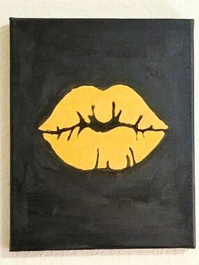 Gold Lips Original Acrylic Painting on Canvas | 8x10 Glam Wall Art